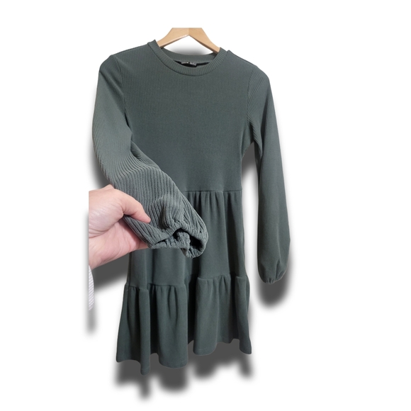 🌿Shein Womens Small Green Rib Knit Tiered Long Sleeve Dress - Picture 7 of 12